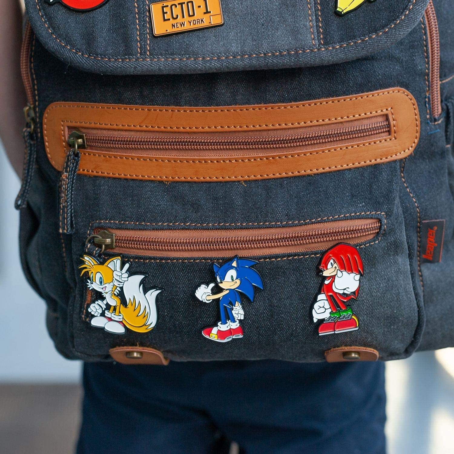 Just Funky Sonic pins on backpack