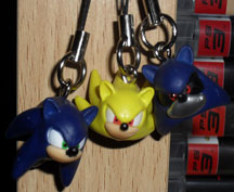 Tomy Sonic head danglers - Sonic, Super Sonic & Metal Sonic